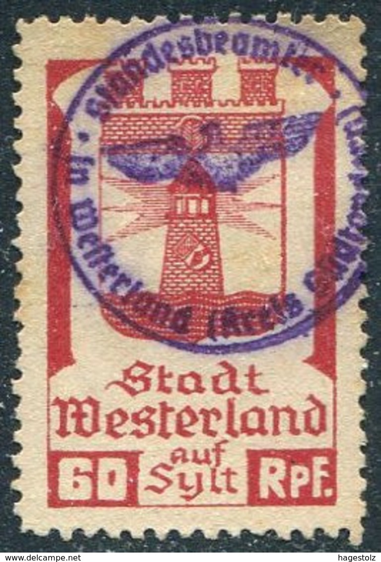 Germany Insel SYLT Island WESTERLAND 60 Rpf. Local Revenue Fiscal Tax Gebührenmarke LIGHTHOUSE Leuchtturm Phare - Leuchttürme