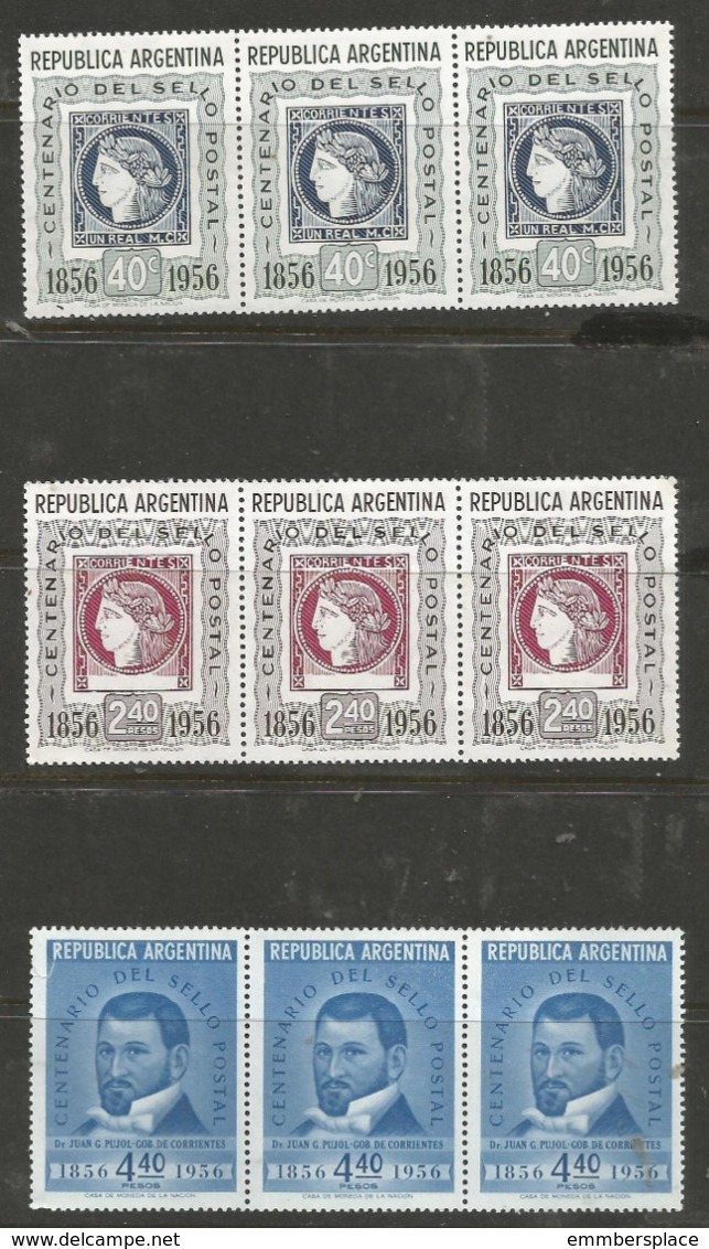 Argentina - 1956 Stamp Centenary Strips MNH *   Sc 651-3 - Unused Stamps