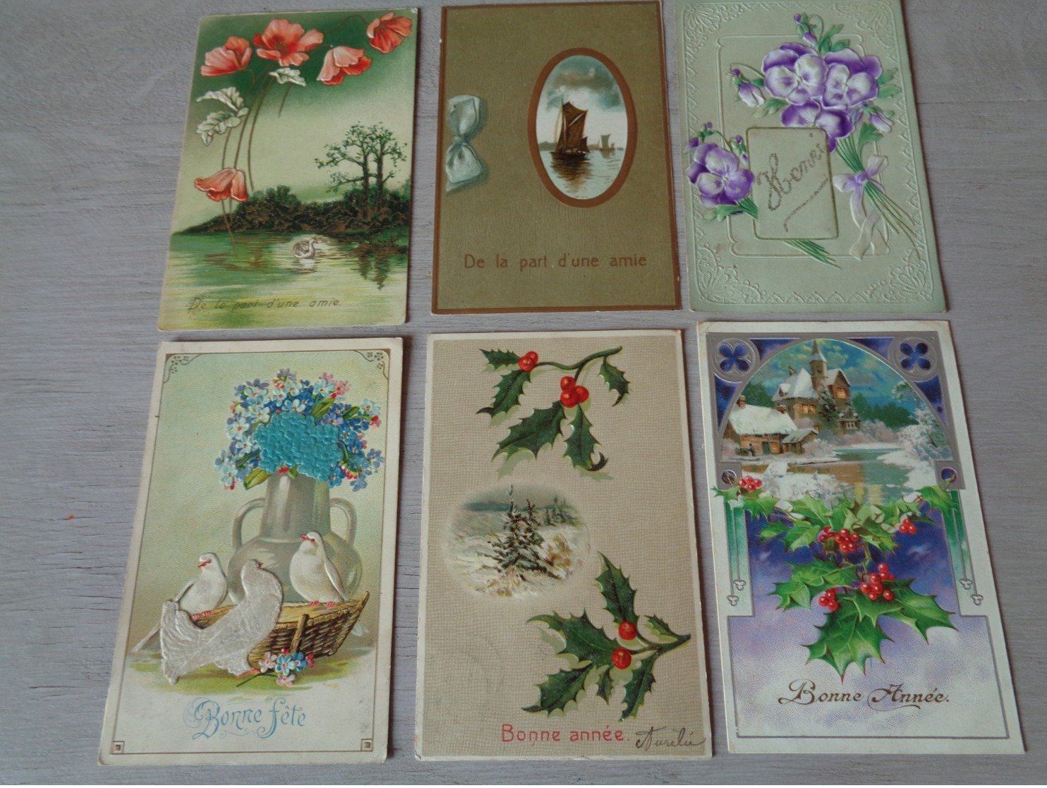 Beau lot de 60 cartes postales de fantaisie gaufrées  gaufrée       Mooi lot van 60 postkaarten van fantasie reliëf