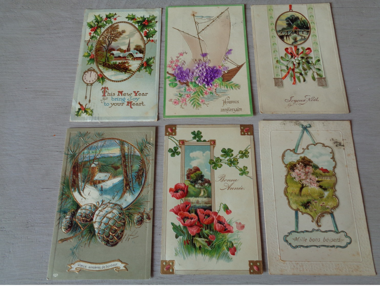 Beau lot de 60 cartes postales de fantaisie gaufrées  gaufrée       Mooi lot van 60 postkaarten van fantasie reliëf