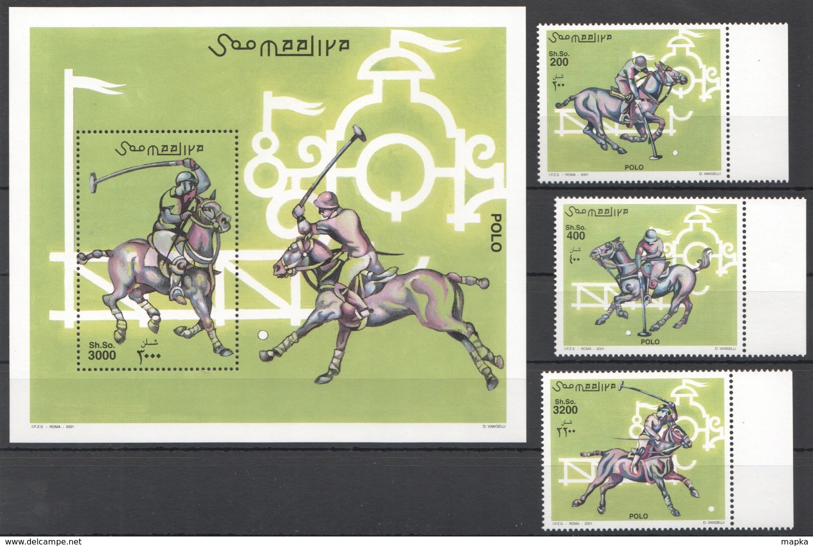 A986 2001 SOOMAALIYA SPORT HORSES POLO MICHEL 29 EURO 1BL+1SET MNH - Chevaux