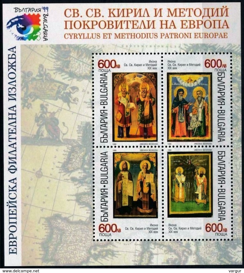 BULGARIA 1999 European Stamp Exhibition #2. Icons. Europe Patrons. S/sheet, MNH - Religie