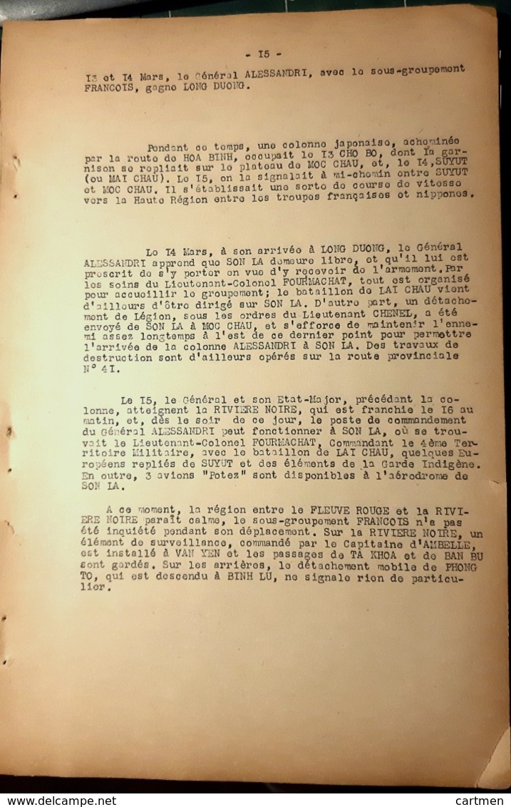 INDOCHINE CLASSE SECRET OPERATIONS MILITAIRES SUITE AGRESSION JAPONAISE 1945 TAPUSCRIT CONFIDENTIEL CARTES ET PLANS - Historische Dokumente