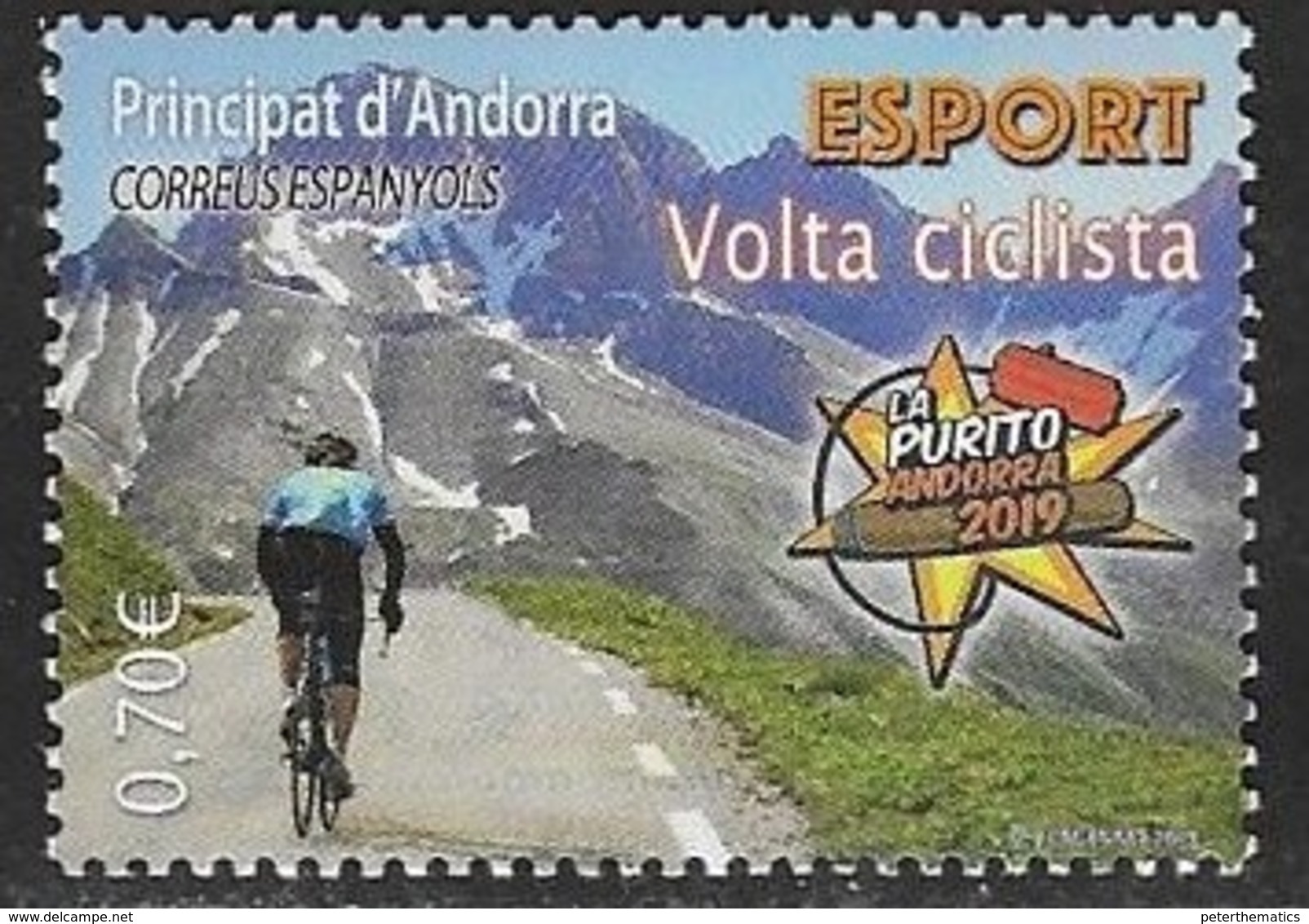 SPANISH ANDORRA, 2019, MNH, CYCLING, BICYCLES, MOUNTAINS, 1v - Cycling