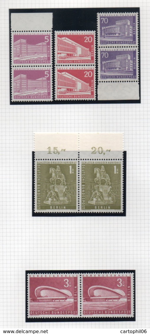 - ALLEMAGNE BERLIN Yvert & Tellier N° 125/35A Neufs ** MNH - Série Courante 1956-63 PAIRES HORIZONTALES - Cote 200 EUR - - Unused Stamps