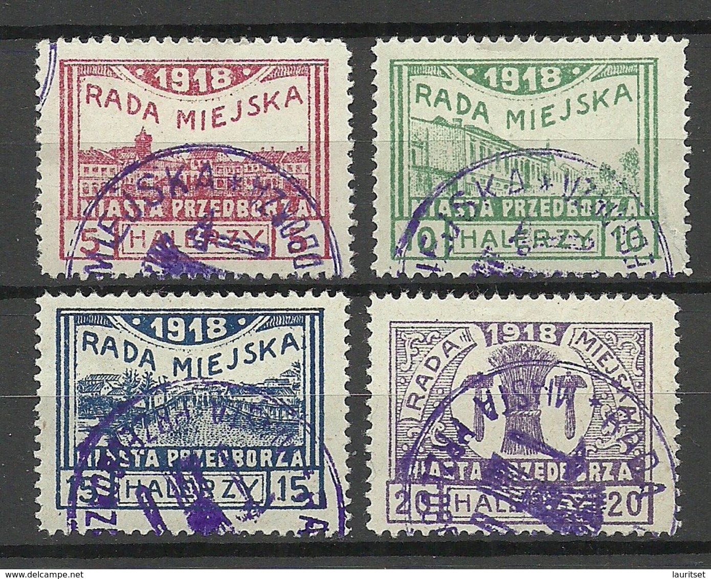 Poland Polen Polska 1918 Local Post Przedborz Michel 15 - 18 A O - Used Stamps