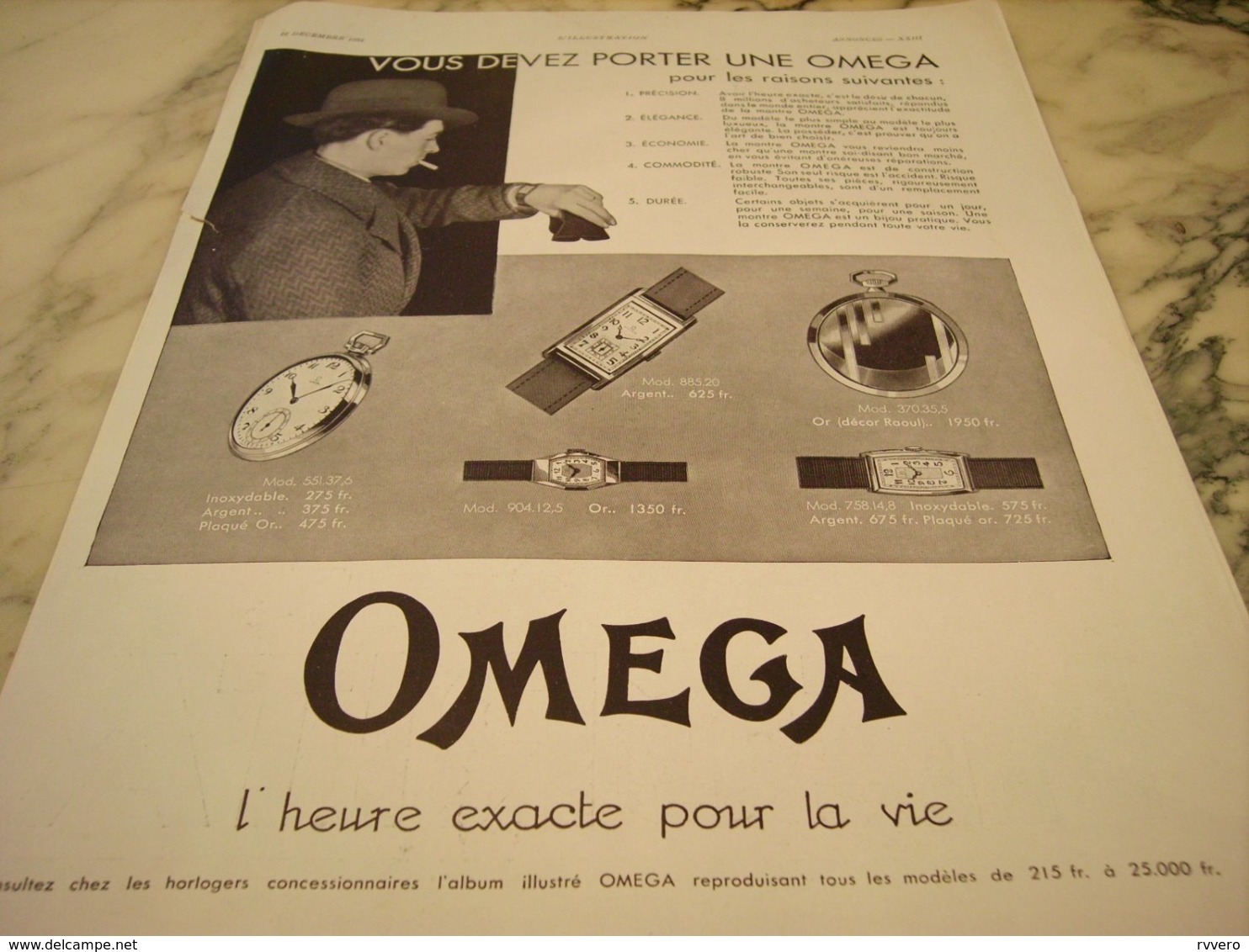 ANCIENNE PUBLICITE VOUS DEVEZ PORTER  MONTRE OMEGA  1931 - Autres & Non Classés