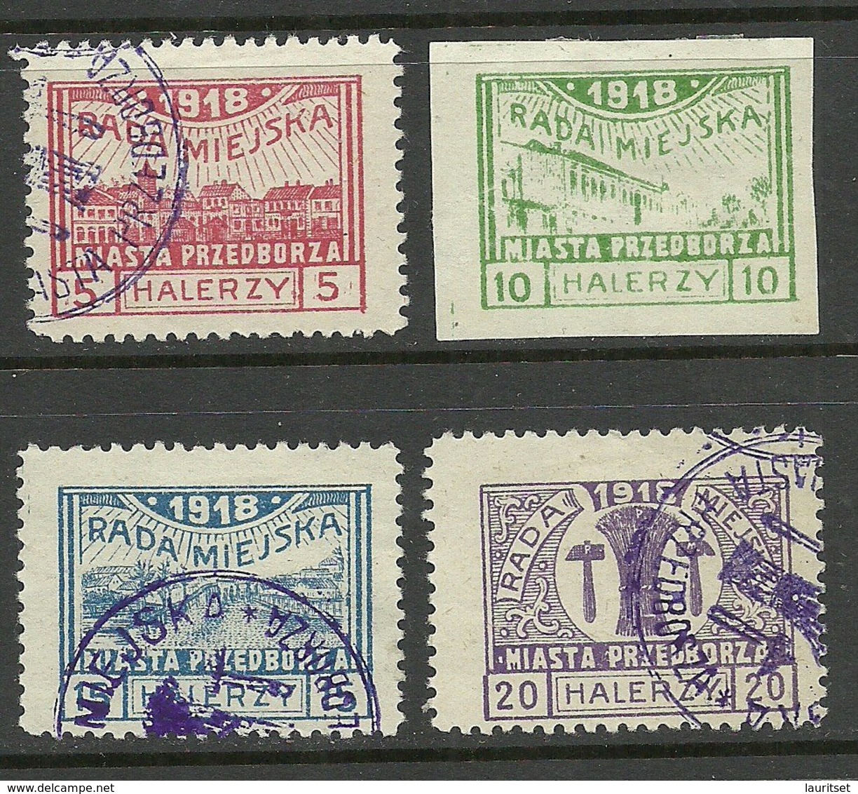 Poland Polen Polska 1918 Local Post Przedborz Michel 11 - 14 O (Mi 12 Is Mint No Gum/(*) - Oblitérés