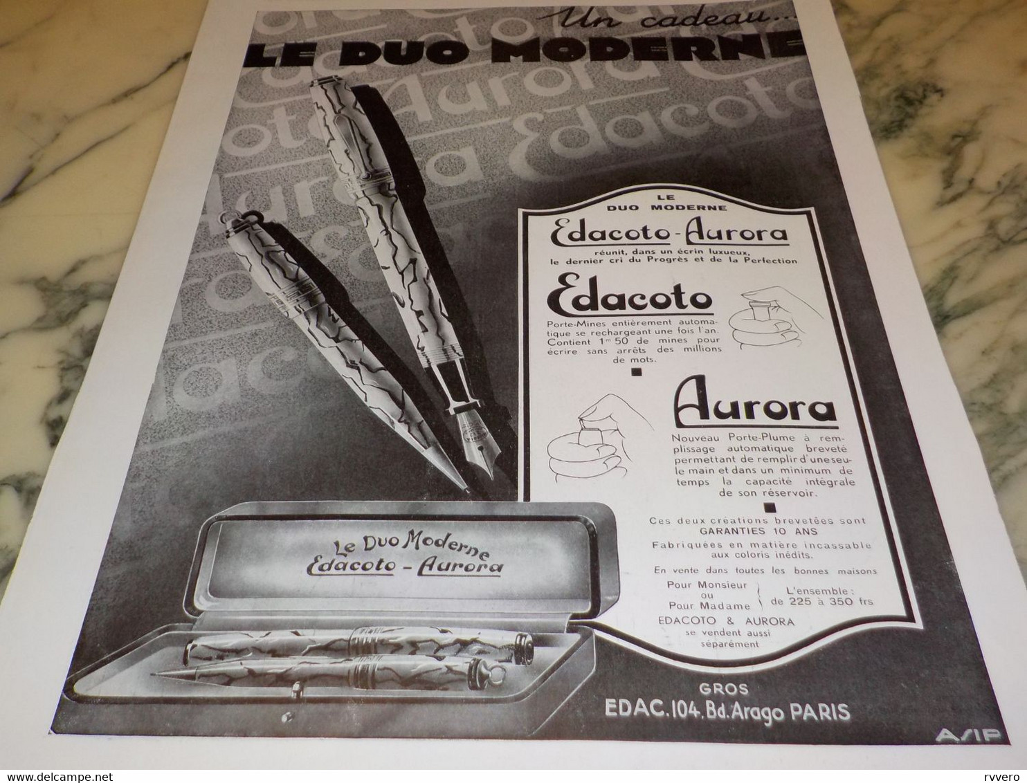 ANCIENNE PUBLICITE DUO MODERNE STYLO  EDACOTO 1931 - Autres & Non Classés