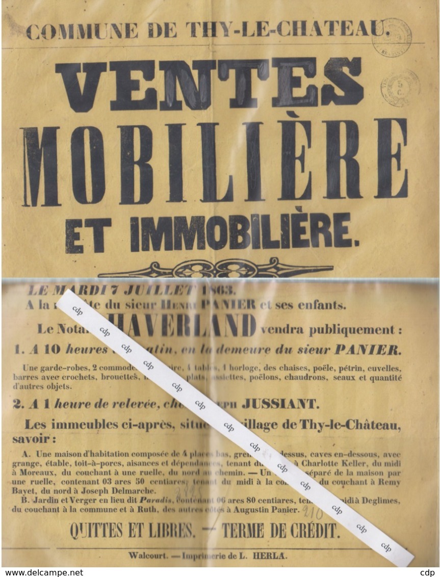 Affiche Vente Thy Le Chateau 1863 - Affiches