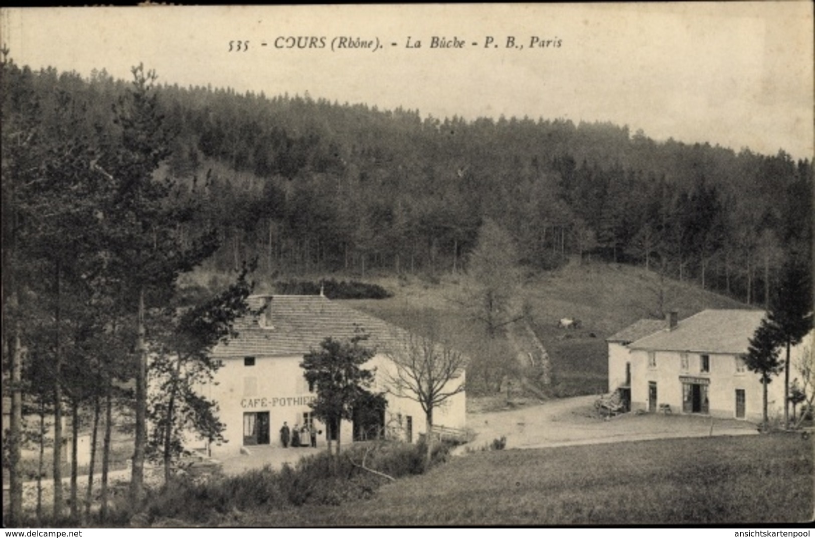 Cp Cours Rhône, La Buche, Café, Häuser, Wald - Altri & Non Classificati