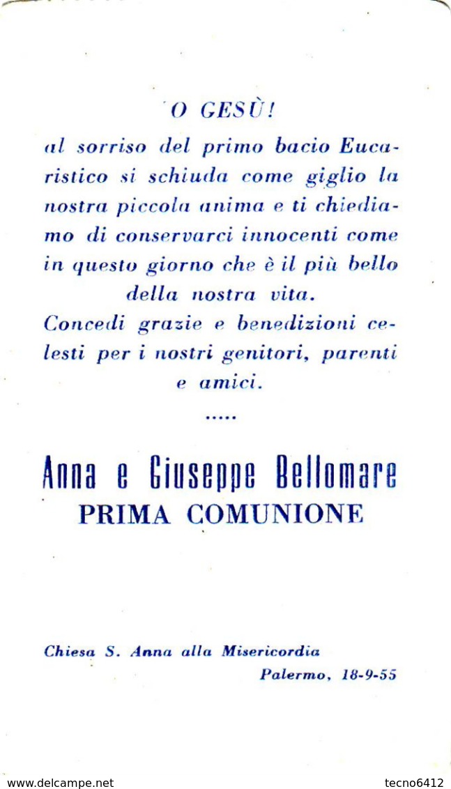 Antico Santino Ricordo Della 1° Comunione - Palermo 1955 - Santini