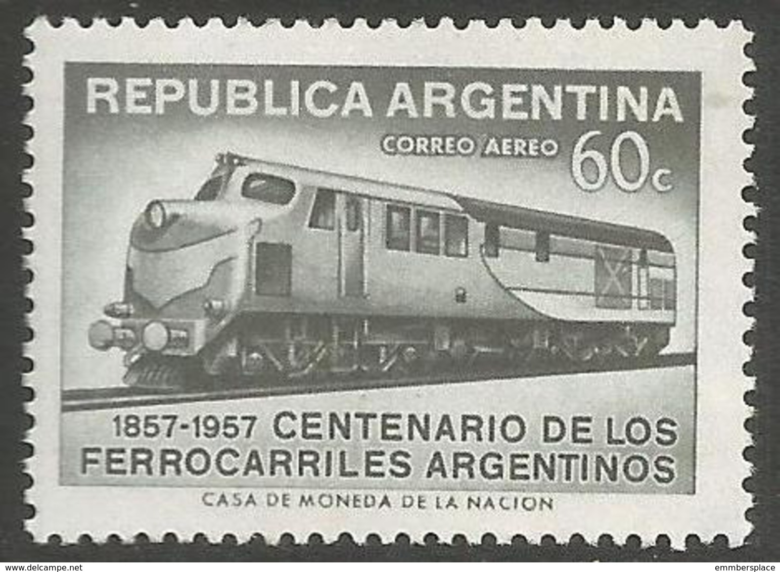 Argentina - 1957 Railway Centenary MNH **   Sc C67 - Unused Stamps