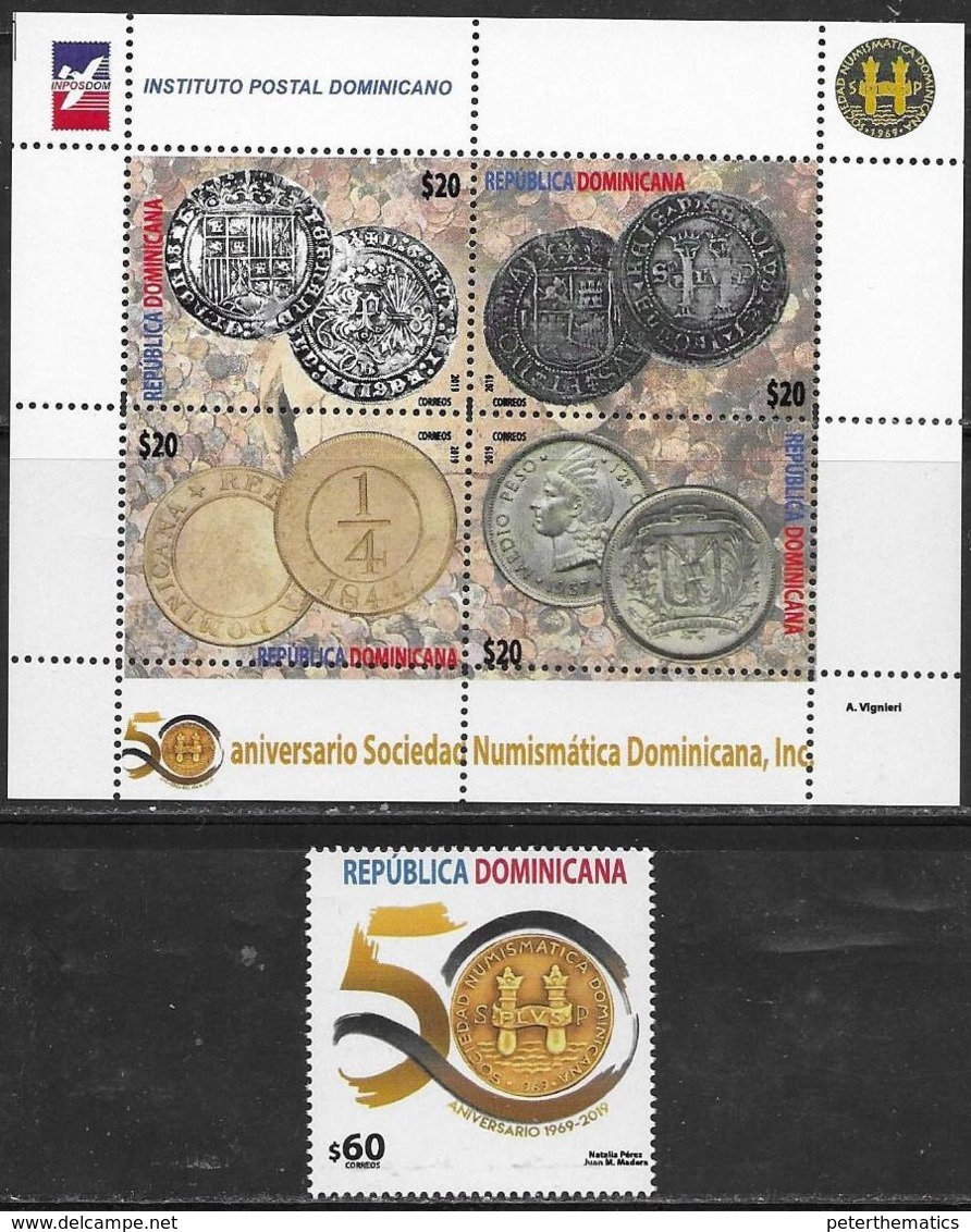 DOMINICAN REPUBLIC , 2019, MNH, NUMISMATICS, COINS, 1v+ SHEETLET OF 4v - Other & Unclassified