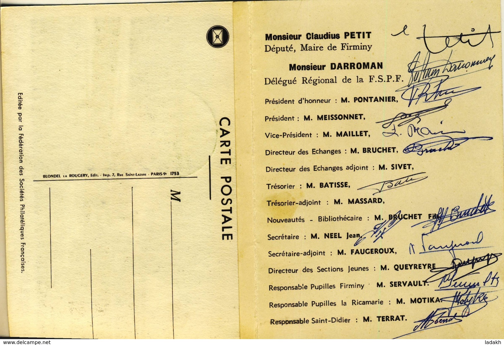 CARTE POSTALE DOUBLE # JOURNEE DU TIMBRE # FIRMINY # 1959 # LA POSTALE DE NUIT # DESSINATEUR GANDON#avion - Aerei