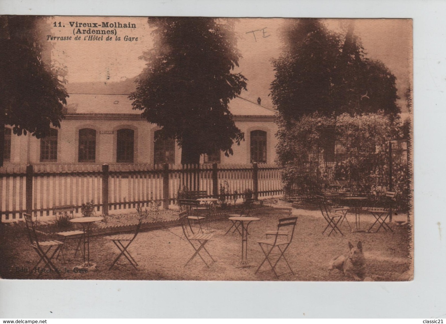 CP46/ France CP Vireux-Molhain (Ardennes) Terrasse De L'Hôtel De La Gare Chien - Charleville