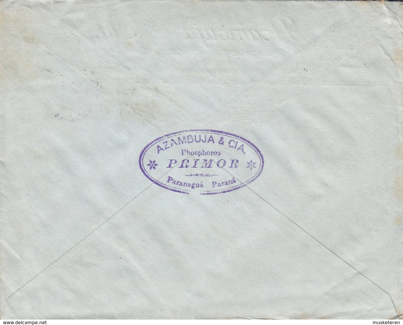 Brazil AZAMBUJA & Cia., Phosphoros Primor PARANAGUÁ Paraná 1927 Cover Letra HAMBURG Germany 2x 200 R Aviacao - Lettres & Documents