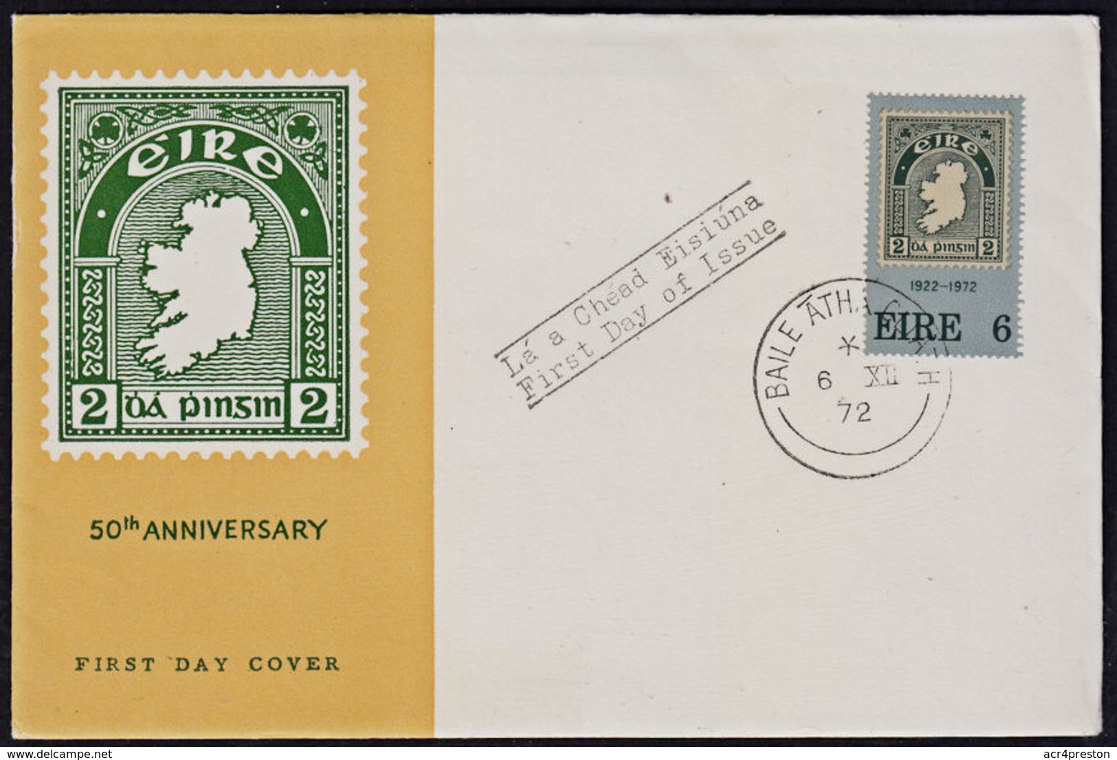 Ca0340 IRELAND EIRE 1972, SG 323 50th Anniv. First Irish Stamp,  FDC With Official Insert - Storia Postale