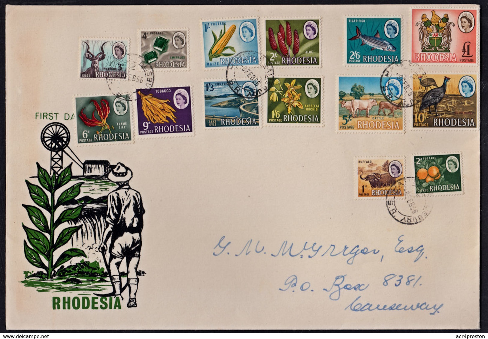 Ce0043 RHODESIA 1966, SG 374-84  Definitives, Postally Used FDC - Rhodesia (1964-1980)