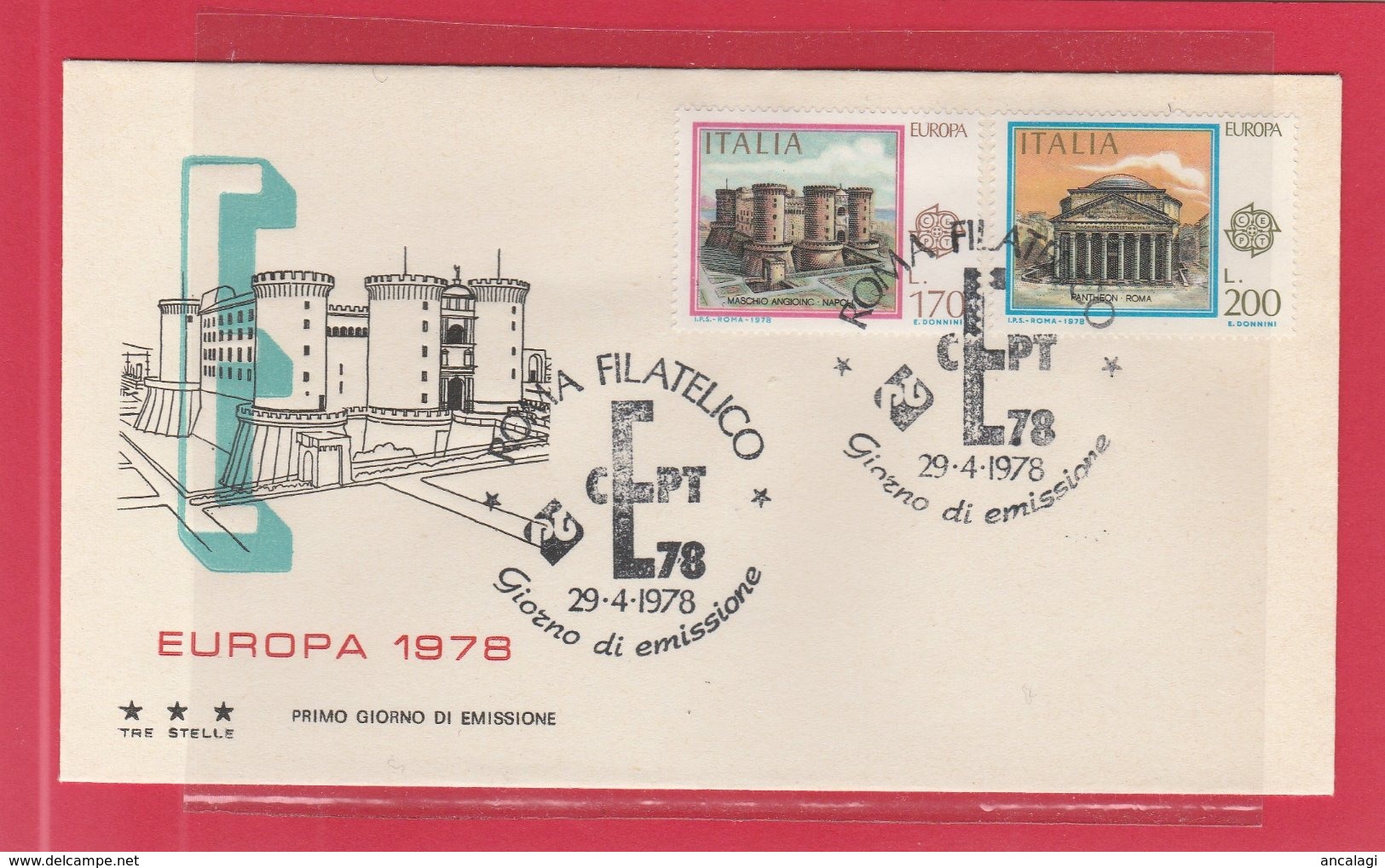 FDC ITALIA 1978 - 289A -EUROPA UNITA- Annullo Roma 24.9.78. Serie Di 2 V. Su Busta Tre Stelle - FDC