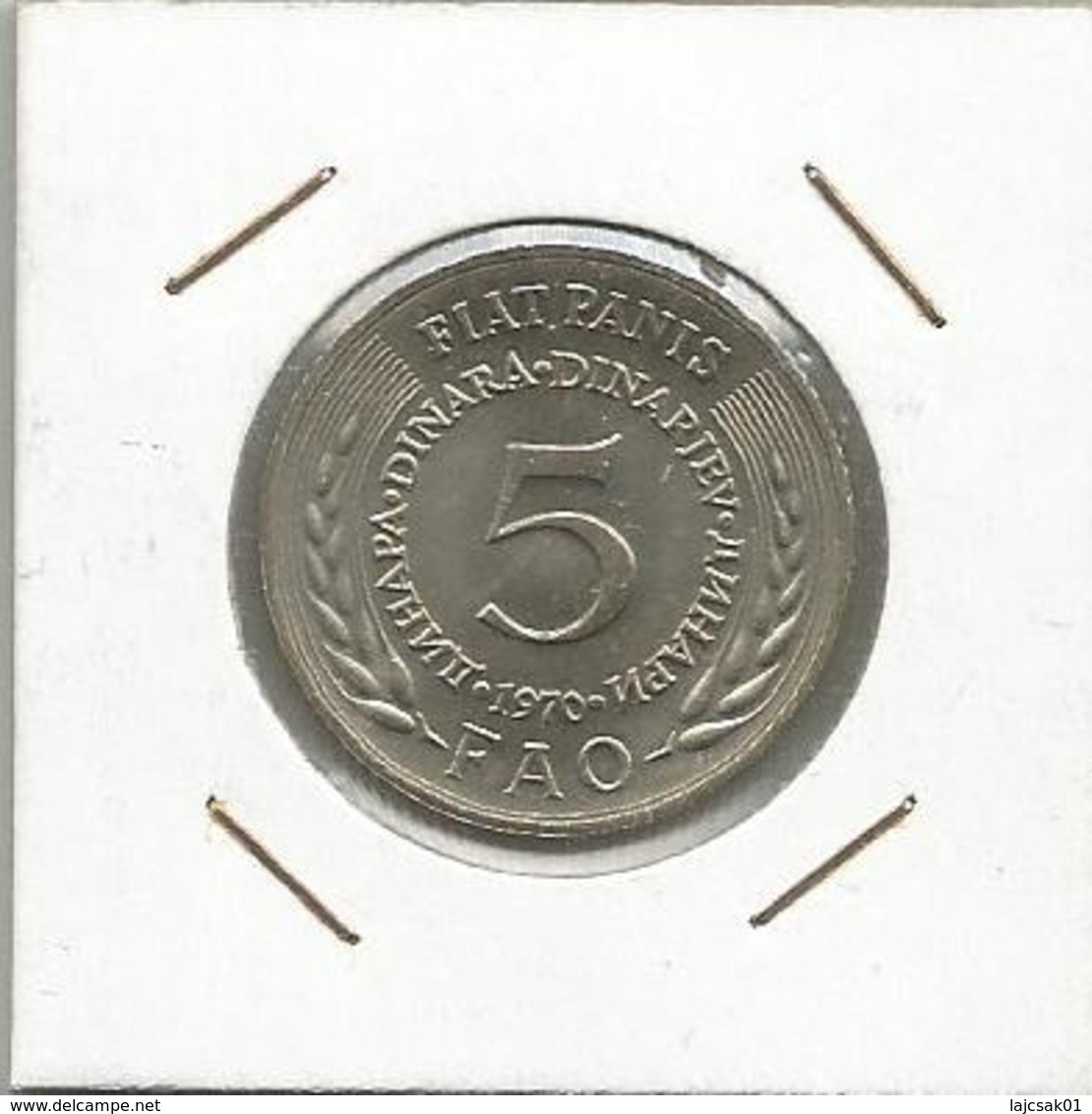 B3 Yugoslavia 5 Dinara 1970. FAO Fiat Panis KM#56 - Yugoslavia