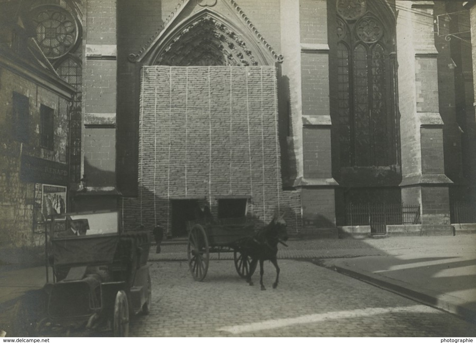 France Front De La Somme Amiens Cathedrale Barricade De Protection Ancienne Photo 1918 - Krieg, Militär