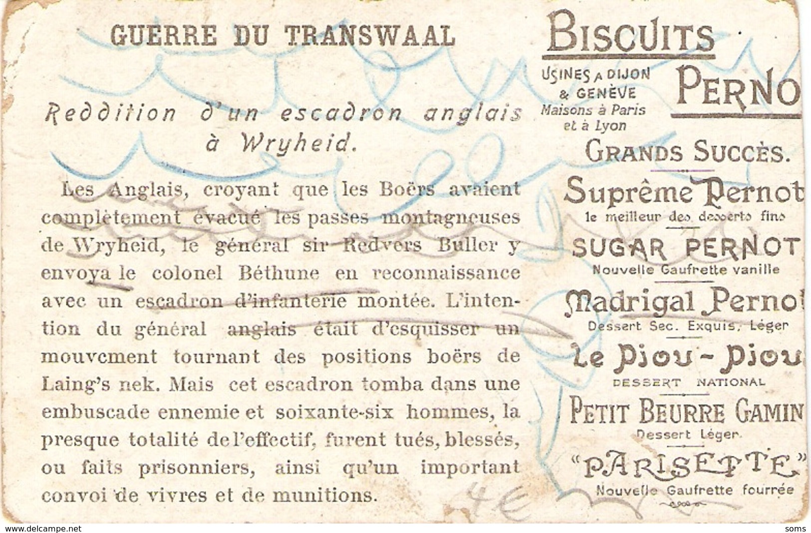 Chromo Des Biscuits Pernot, Guerre Du Transwaal, Reddition D'un Escadron Anglais En Mai 1900 - Pernot