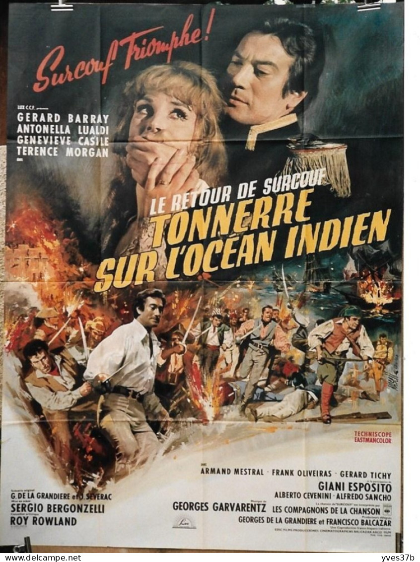 "Tonnerre Sur L'Océan Indien" G. Barray, A. Lualdi...1967 -affiche 120x160 - TTB - Affiches & Posters