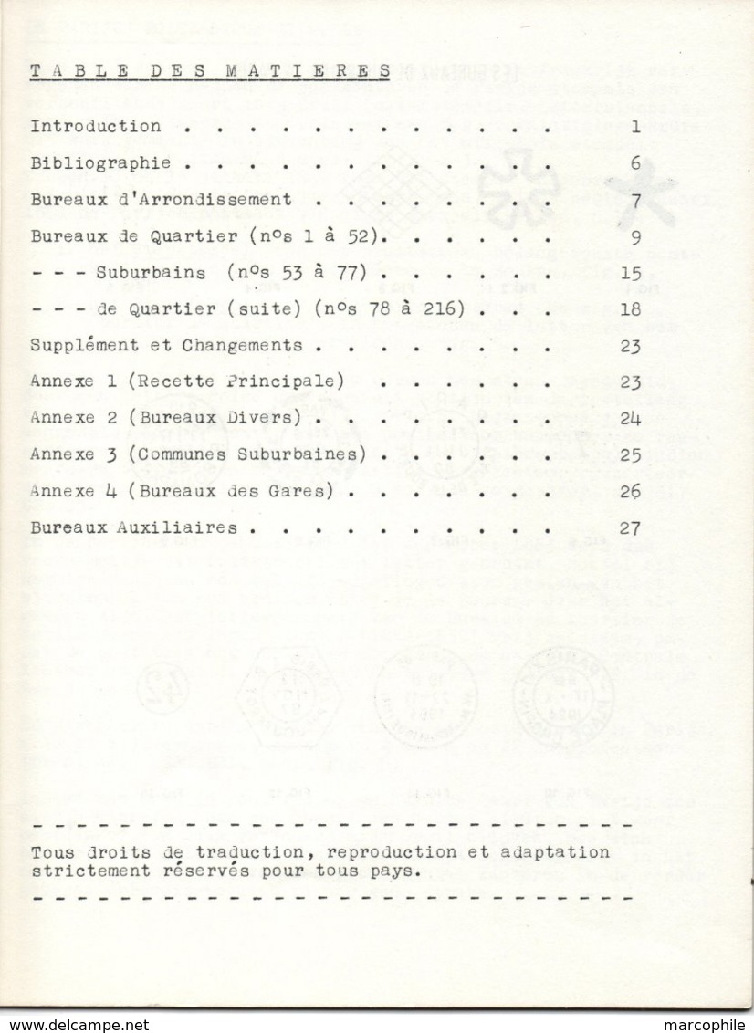 OBLITERATIONS DES BUREAUX DE PARIS / 1969 CATALOGUE DE D. DE VRIES (ref CAT110) - Guides & Manuels