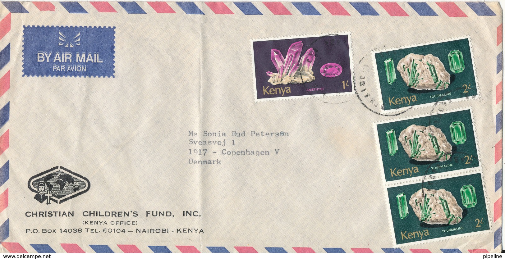 Kenya Air Mail Cover Sent To Denmark Topic Stamps (bended Cover) - Kenya (1963-...)