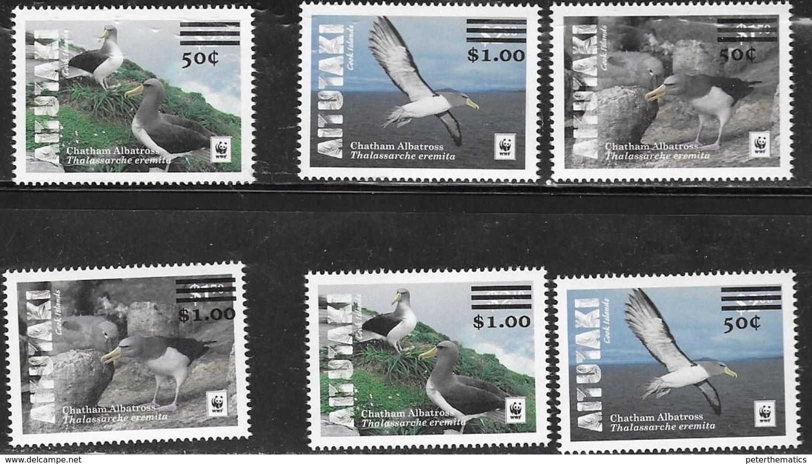 AITUTAKI, 2019, MNH,BIRDS, ALBATROSS, WWF, 6v OVPERPRINTS - Unused Stamps