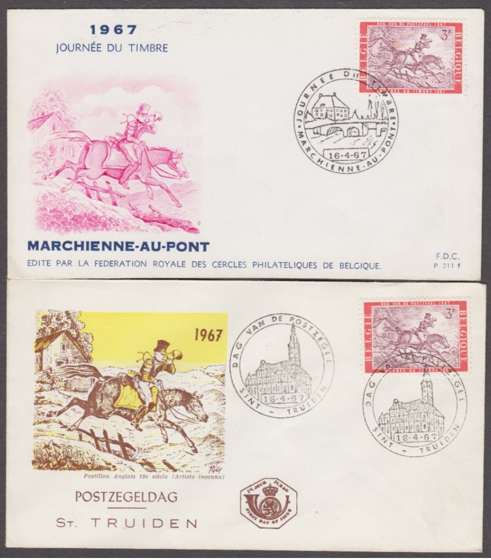 1967. Twee FDC. N° 1413. Dag Van De Postzegel. Marcienne-Au-Pont & Sint-Truiden - 1961-1970