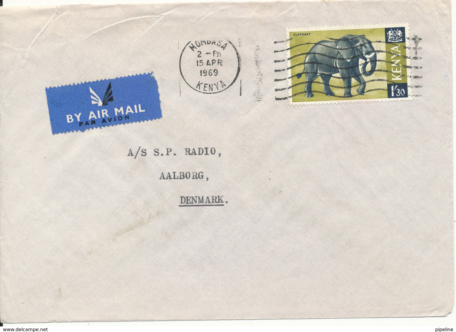 Kenya Cover Sent Air Mail To Denmark Mombasa 15-4-1969 Elephant Stamp (CONSULAT ROYAL DE DANEMARK) - Kenya (1963-...)