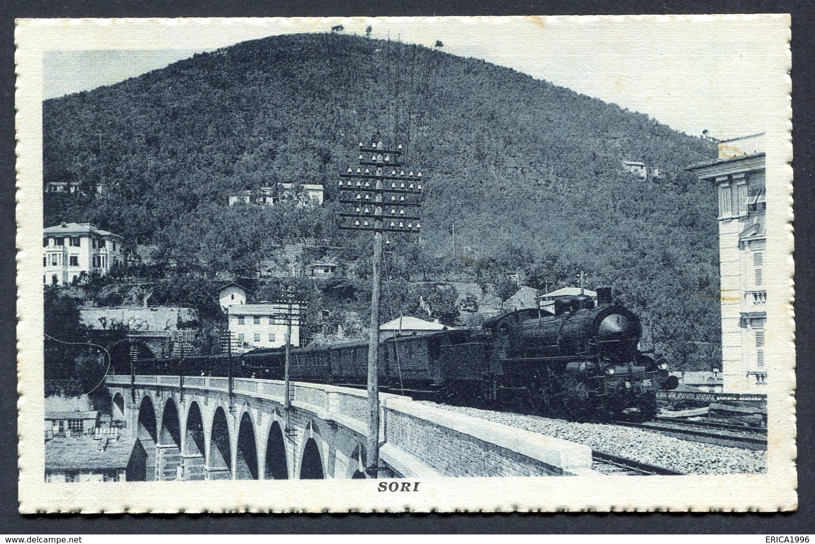 CV2936 SORI (Genova GE) Viadotto Ferroviario Con Treno In Primo Piano, FP, Non Viaggiata, Ottime Condizioni - Genova