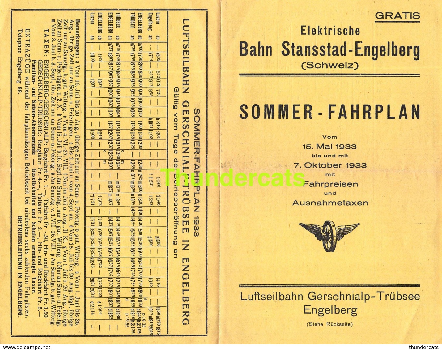 SCHWEIZ SUISSE ELEKTRISCHE STANSSTAD ENGELBERT SOMMER FAHRPLAN 1933 LUFTSEILBAHN GERSCHNIALP TRUBSEE - Europa