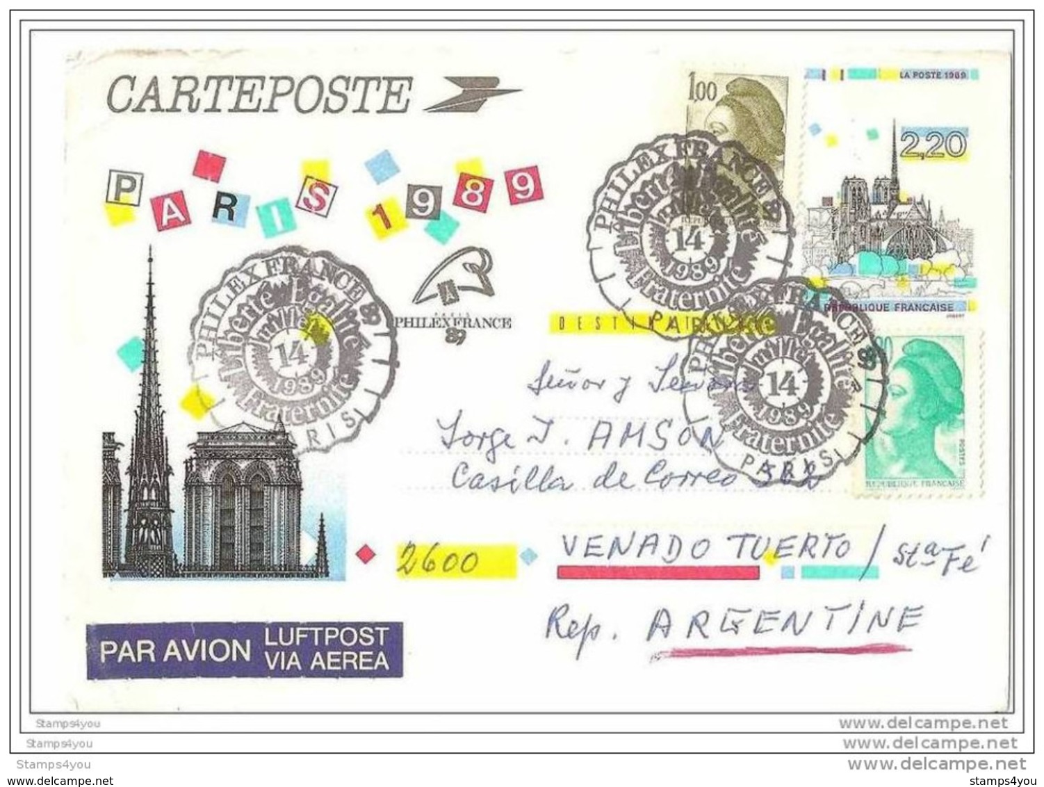 216 - 83 - Entier Postal Français Avec Oblit Spéciale Philexfrance 1989 - Briefmarkenausstellungen