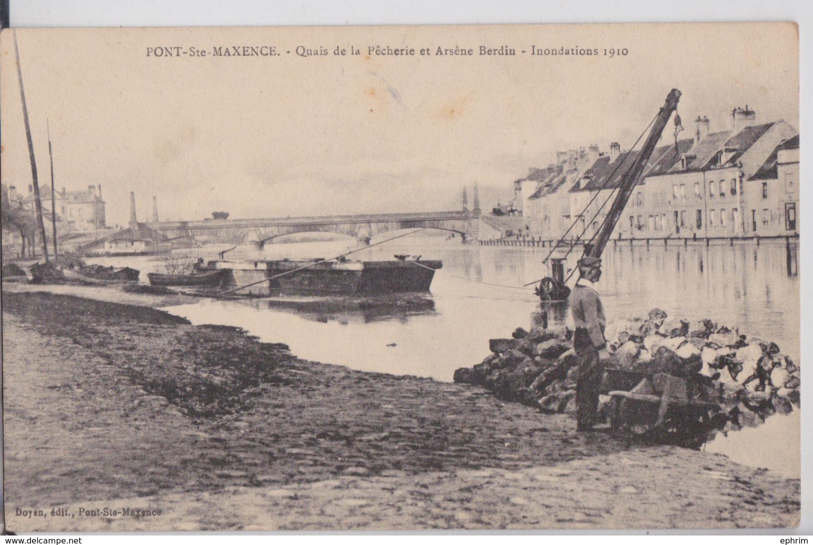 Pont-Sainte-Maxence - Quais De La Pêcherie Et Arsène Berdin - Inondations 1910 - Grue Marine - Pont Sainte Maxence