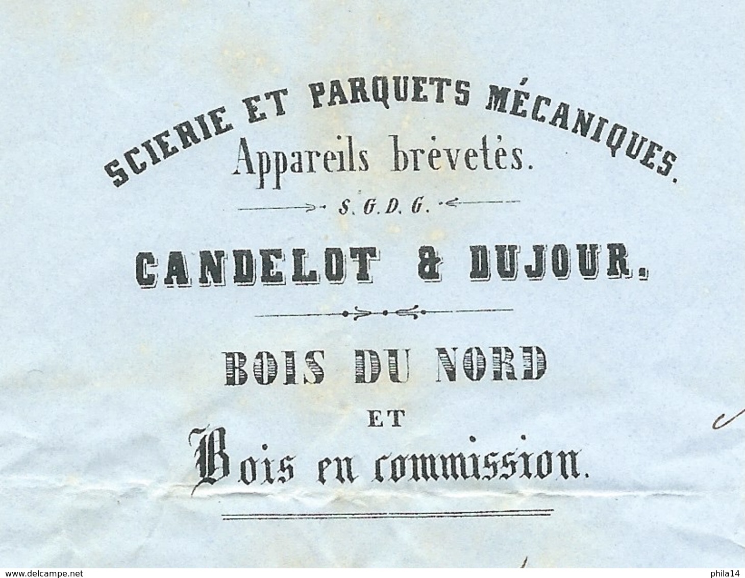 MARQUE POSTALE / LA VILLETTE 1853 POUR CHAUNY / TAXE 25 DOUBLE TRAIT / FACTURE A ENTETE SCIERIE & PARQUET CANDELOT - 1849-1876: Classic Period