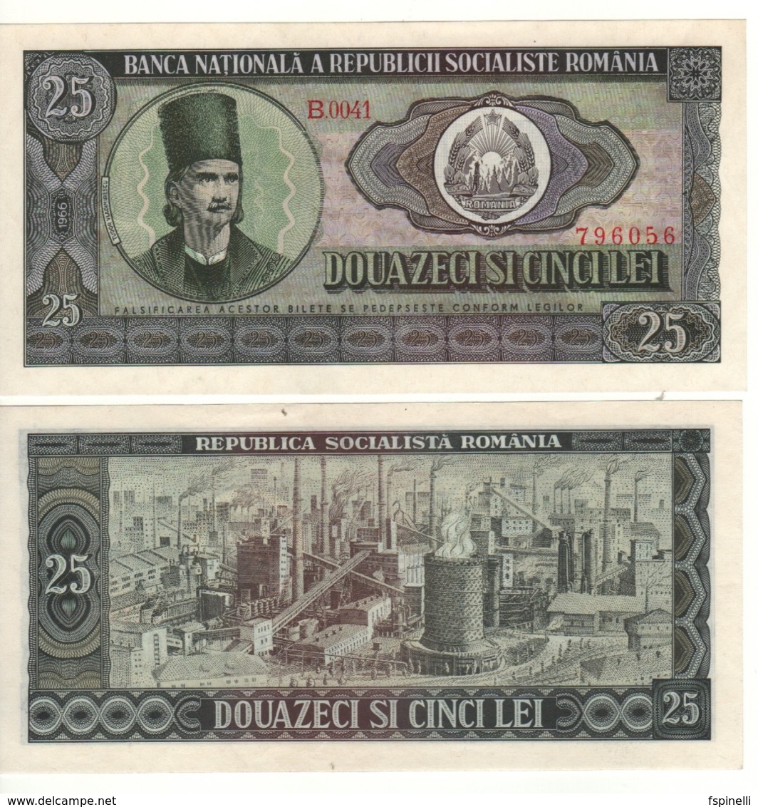 ROMANIA   25 Lei     P95     1966    ( Tudor Vladimirescu Front -  Refinery Complex, Ploieşti  Back )  UNC - Roemenië