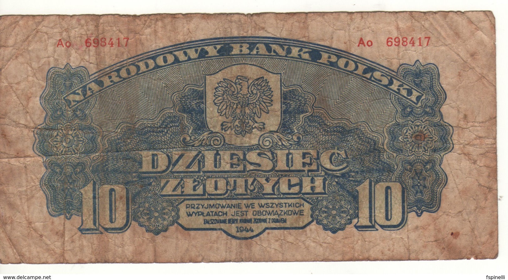 POLAND   10  Zlotych   P111a   1944 - Poland