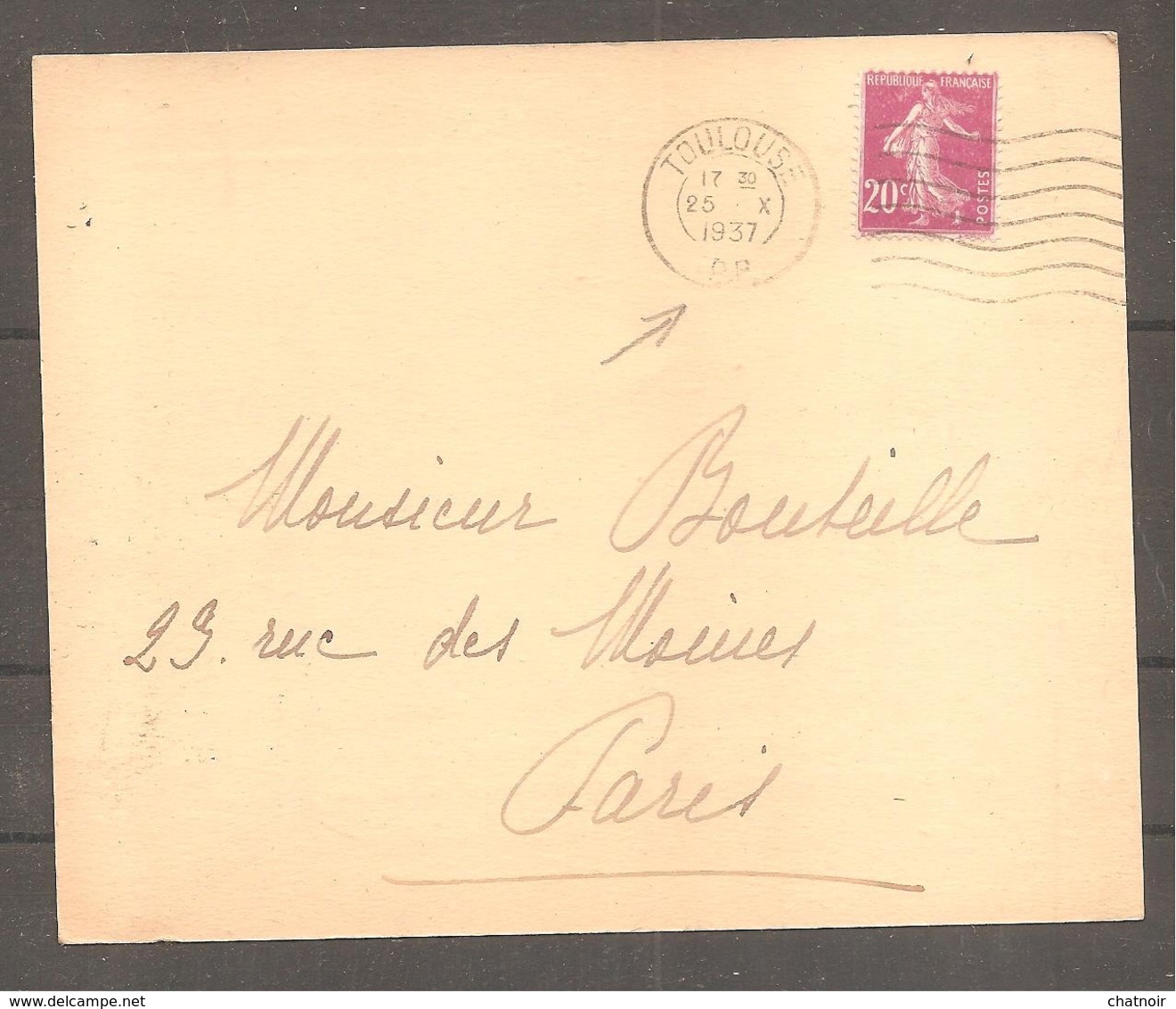 Carton De La Societe D Histoire De La Pharmacie  Paris   20c Semeuse  Oblit TOULOUSE   PP     1937 - Altri & Non Classificati