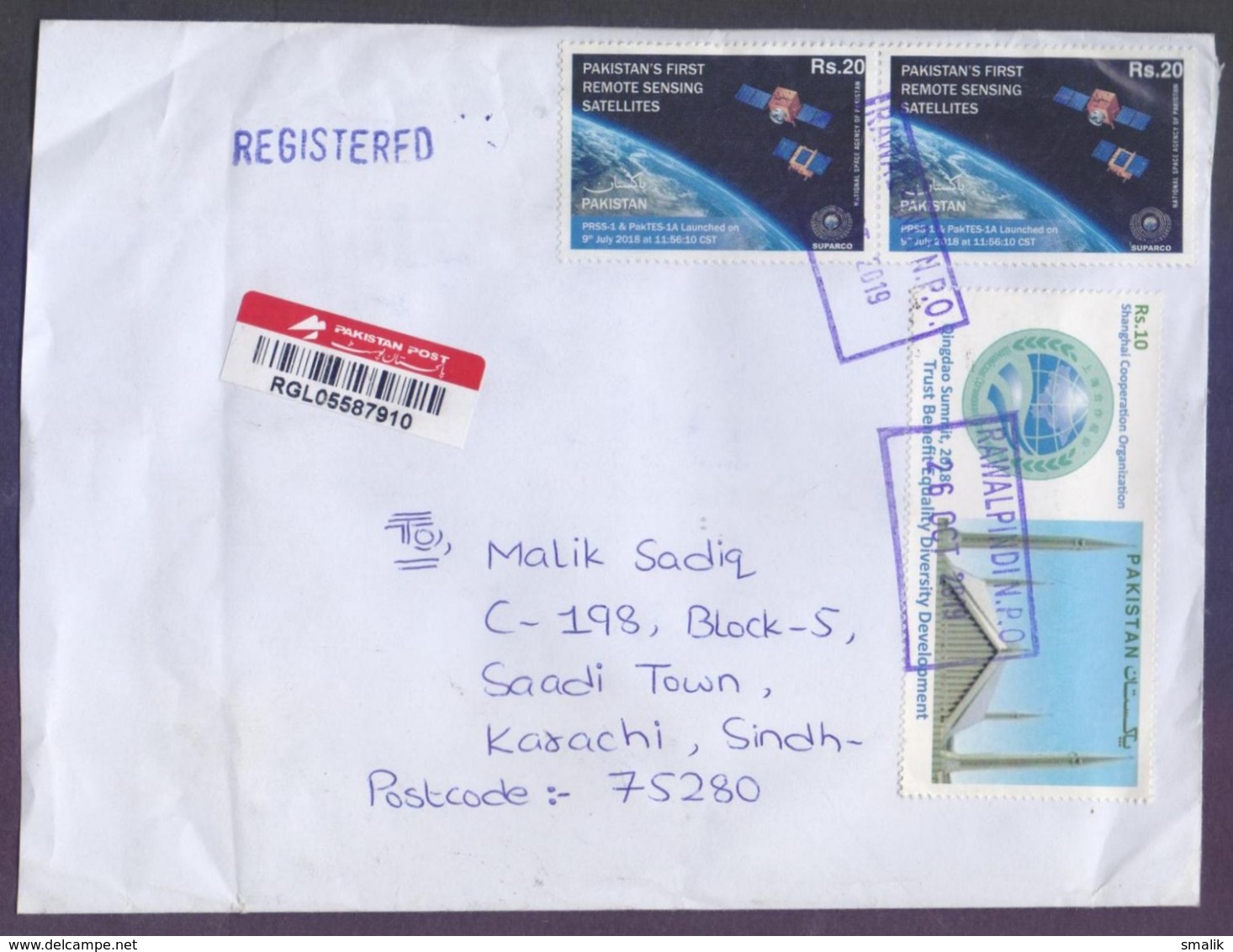 SPACE First Remote Satellites, Qingdao Summit At Shanghai China, Faisal Mosque, Postal History Cover From PAKISTAN, 2019 - Pakistán