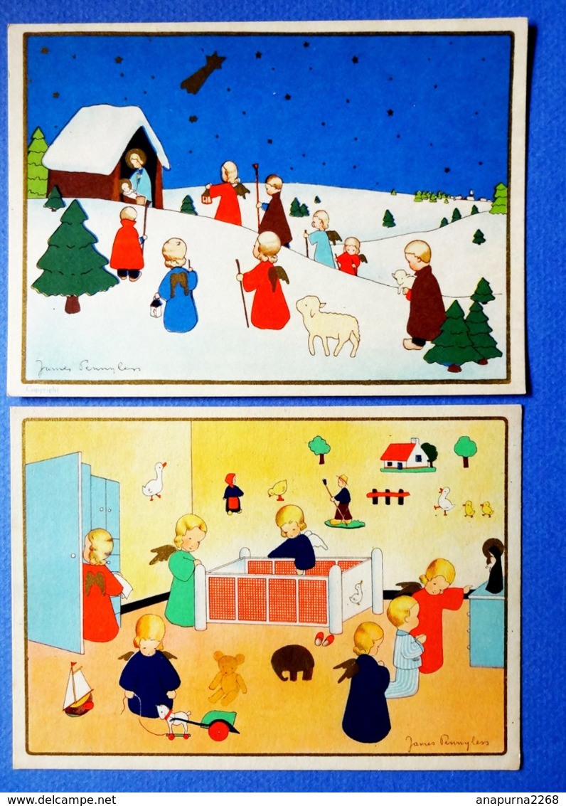 2 CARTES POSTALES..NOEL..  ANCIENNES...JAMAIS VOYAGE.. .ILLUSTRATEUR PENNYLESS...CRÈCHE...ENFANT ENTOURE D'ANGES - Sonstige & Ohne Zuordnung