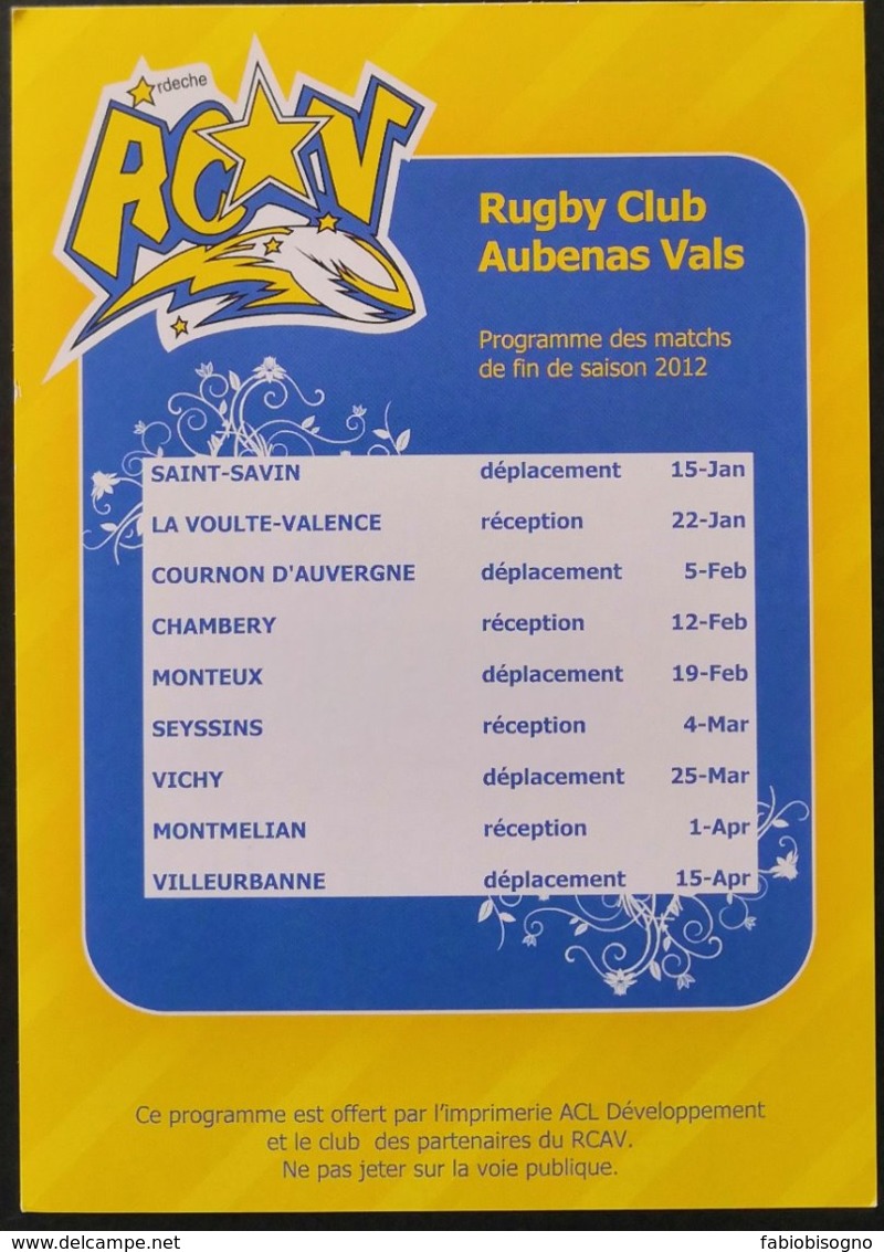 France 2012  - RUGBY Club Aubenas Vals -  ** - Rugby