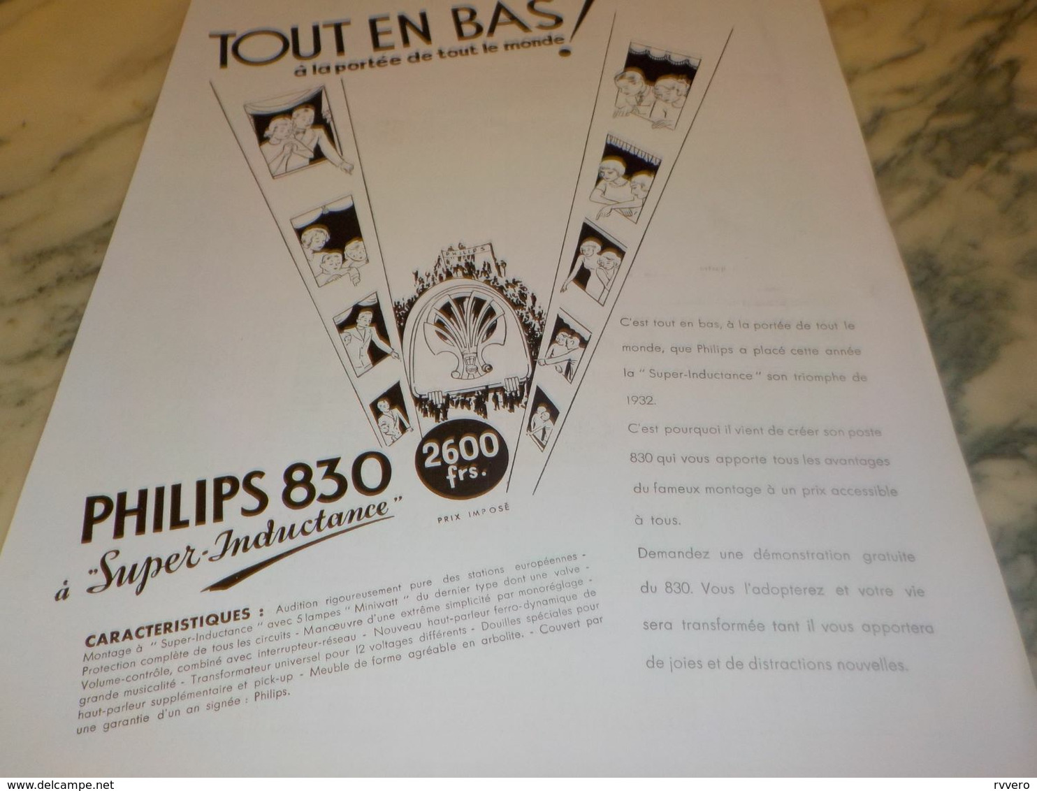 ANCIENNE PUBLICITE  TSF  PHILIPS  830 1932 - Sonstige & Ohne Zuordnung