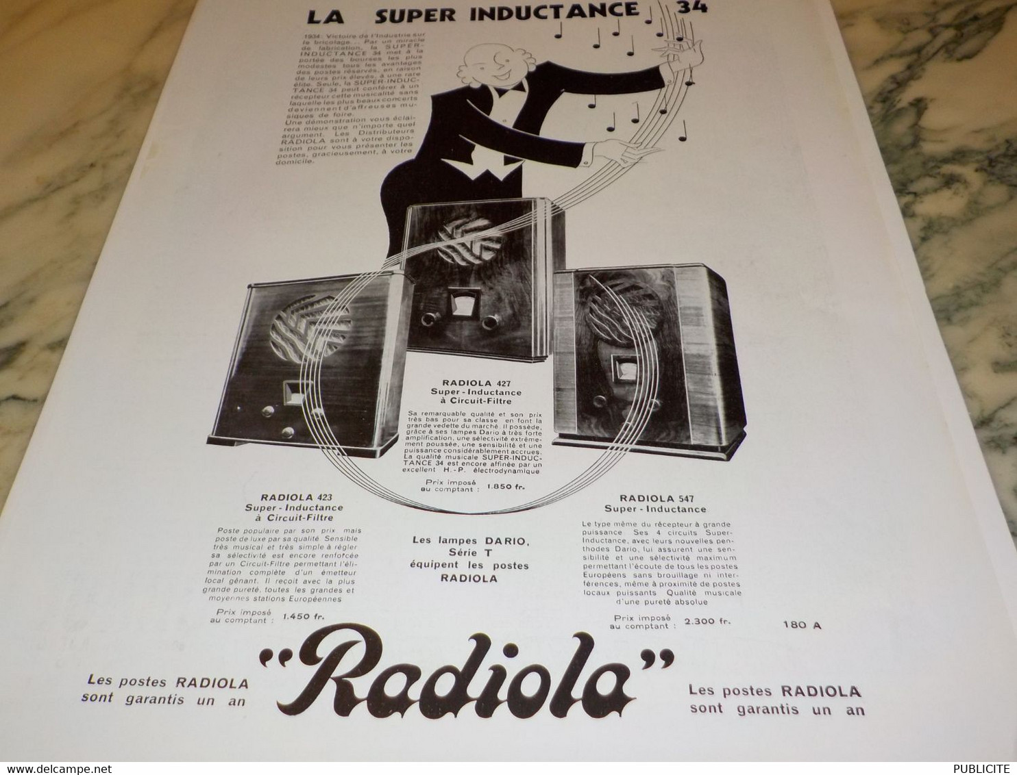 ANCIENNE PUBLICITE LA SUPER INDUCTANCE  POSTE RADIOLA  1933 - Sonstige & Ohne Zuordnung