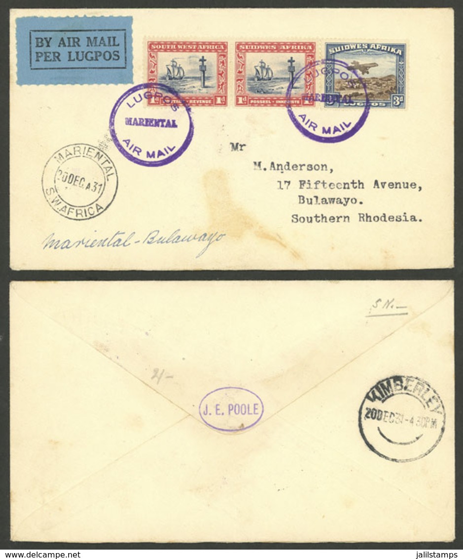 SOUTH WEST AFRICA: 20/DE/1931 Mariental - Bulawayo (Southern Rhodesia), First Flight, Very Nice Cover! - Afrique Du Sud-Ouest (1923-1990)