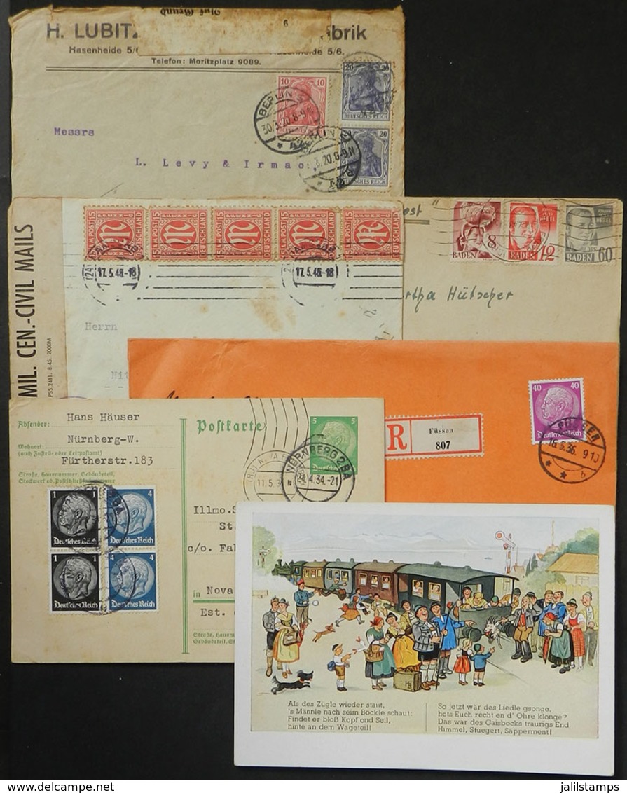 GERMANY: 5 Covers Or Cards Sent To Brazil Between 1920 And 1948 (mostly) + Very Nice PC (train) - Prephilately