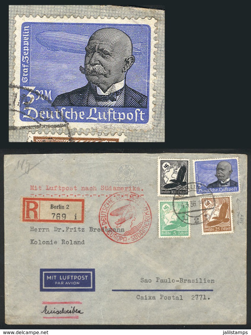 GERMANY: Cover Franked By Michel 539y (horizontal Lines) + Other Values, Sent From Berlin To Brazil On 4/MAR/1936, Fine  - Préphilatélie