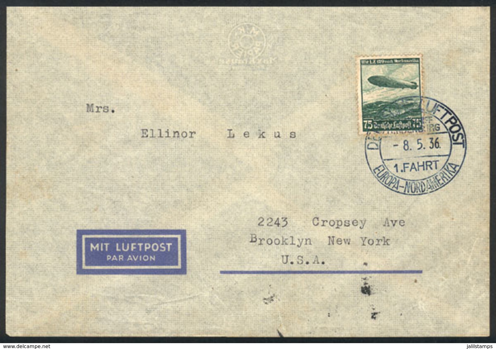 GERMANY: Cover Posted Via ZEPPELIN On 8/MAY/1936, Dispatched On The Airmail To New York , Very Nice! - Préphilatélie